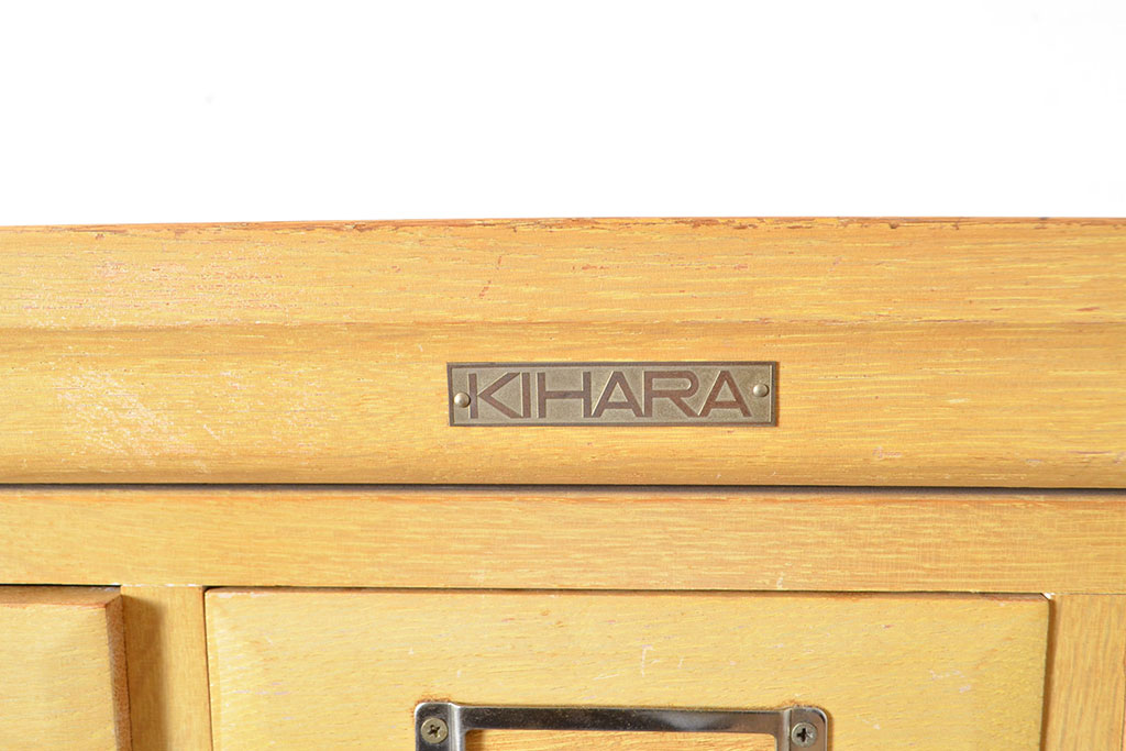 レトロ家具　昭和レトロ　KIHARA　ナチュラルスタイルにおすすめ!小物収納に便利なナラ材製ネームプレート付きカードケース(引き出し、チェスト、図書館、図書室)(R-050015)
