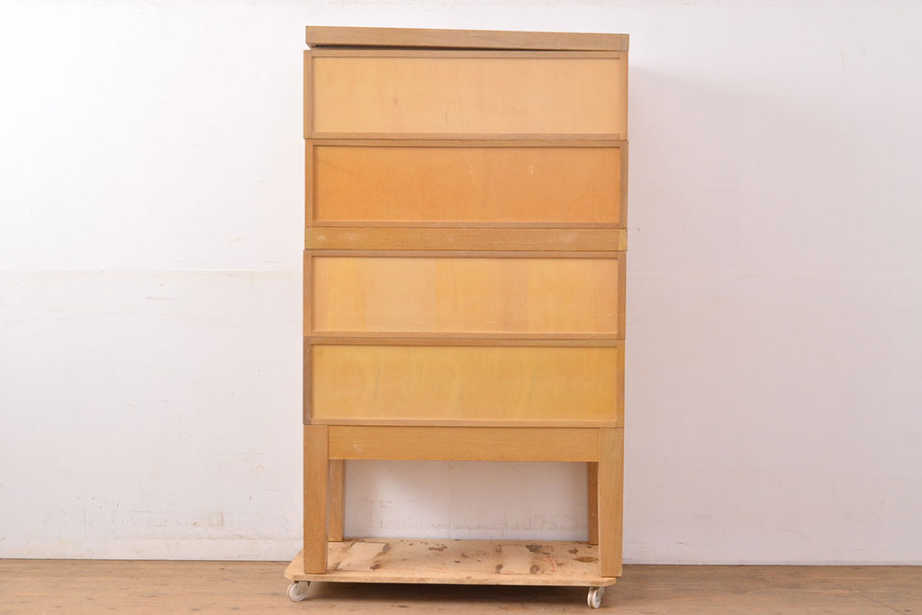 レトロ家具　昭和レトロ　KIHARA　ナラ材のあたたかみのある風合いが魅力的なネームプレート付きカードケース(引き出し、チェスト、図書館、図書室)(R-050020)