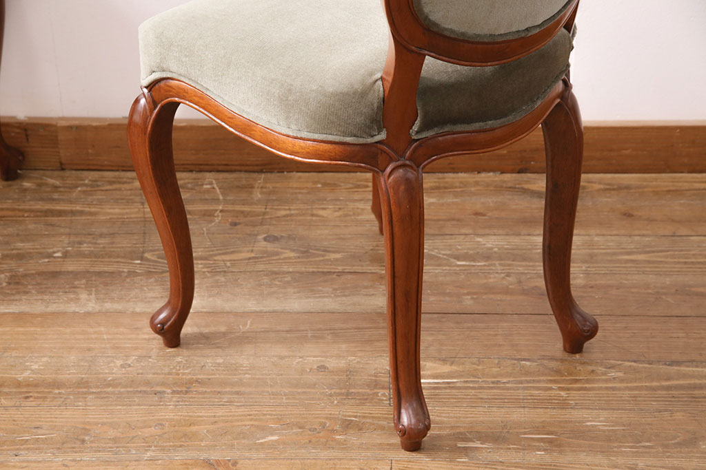 中古　高級家具　カリン材　ロココ調の優美なチェア2脚セット(ダイニングチェア、サロンチェア、椅子、花梨材)(R-050057)