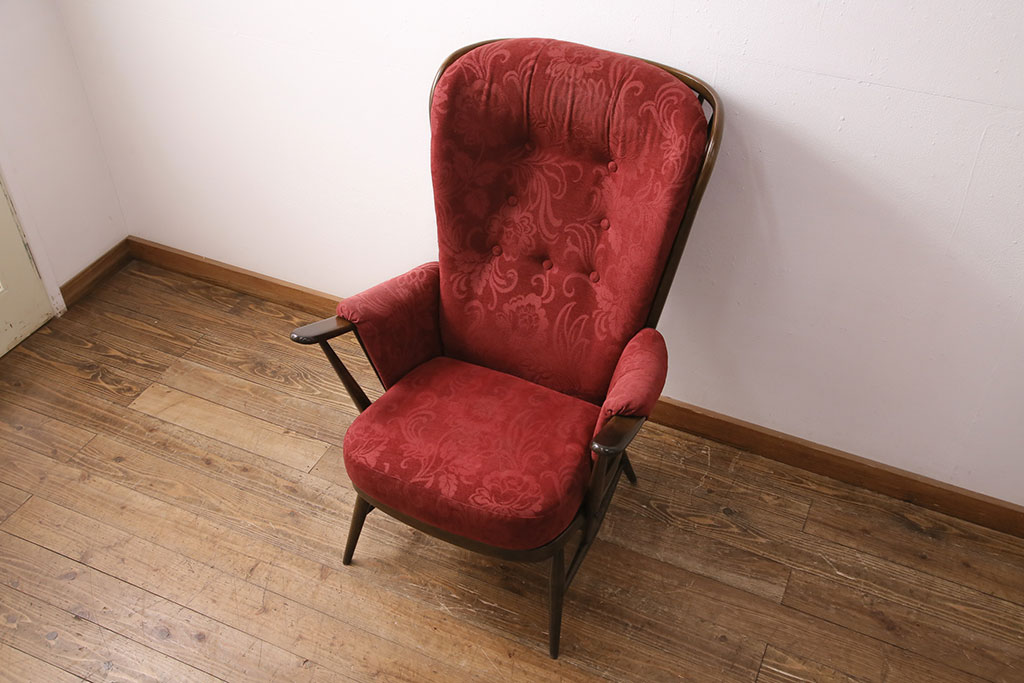 ヴィンテージ家具　ERCOL(アーコール)　エバーグリーン　エレガントな雰囲気漂う1人掛けイージーチェア(ラウンジチェア、アームチェア、椅子、ソファ、ビンテージ)(R-050061)