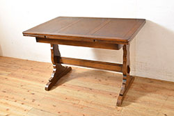 ヴィンテージ家具　イギリス　ERCOL(アーコール)　ニレ材　カントリースタイルにおすすめのドローリーフテーブル(ダイニングテーブル、エクステンション、拡張式テーブル、4人掛け、6人掛け、ビンテージ)(R-050163)
