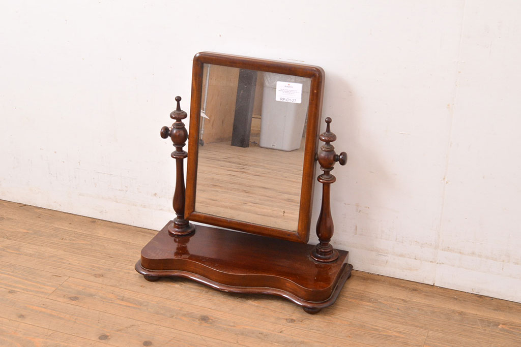 イギリスアンティーク　高級なマホガニー材を贅沢に使った卓上ミラー(鏡)(R-050239)