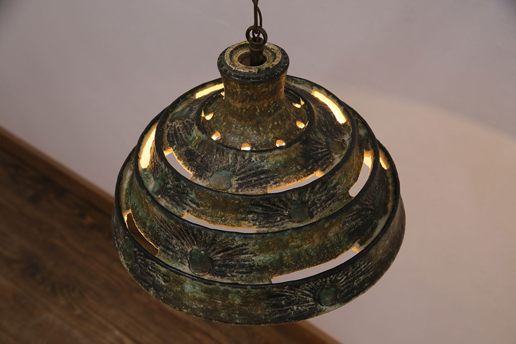 ヴィンテージ照明　デンマーク　空間のアクセントになる陶器製のペンダントライト(シェード、吊り下げ照明、天井照明、ビンテージ)(R-050309)