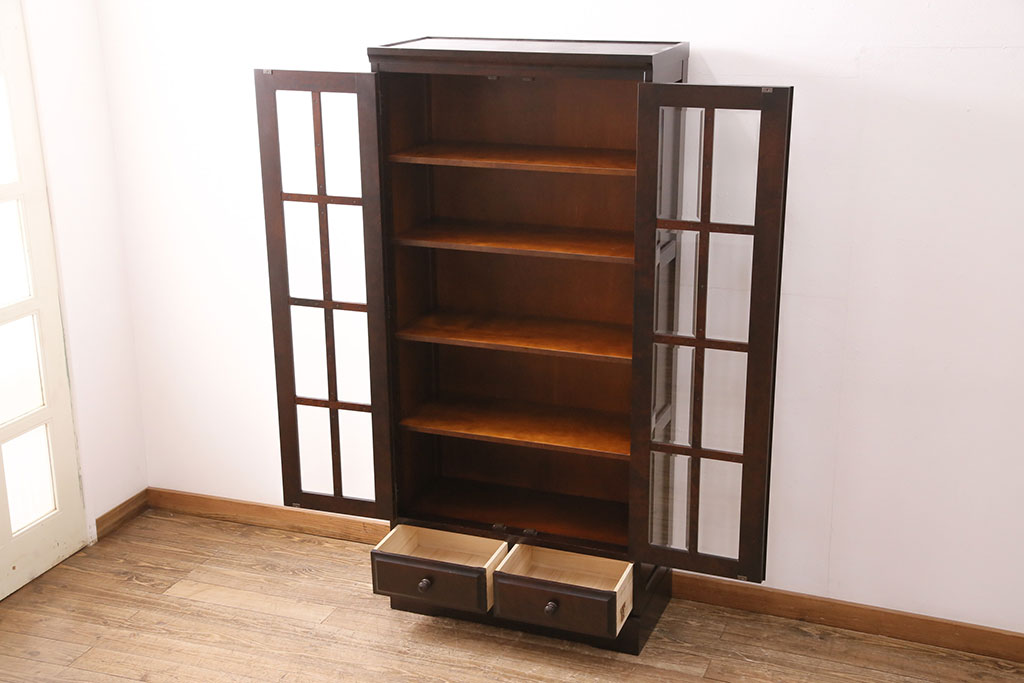 中古　美品　北海道民芸家具　HM114K　飾り棚にもおすすめ!上品な雰囲気の本箱(ブックケース、キャビネット、飾り棚、収納棚)(定価約25万7千円)(R-050360)