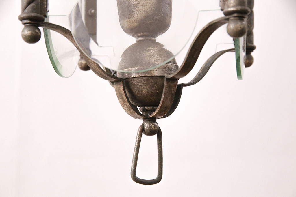 アンティーク照明　和製アンティーク　4面ガラス製の希少なデザインが魅力的な吊り下げ照明(天井照明、ペンダントライト)(R-050392)