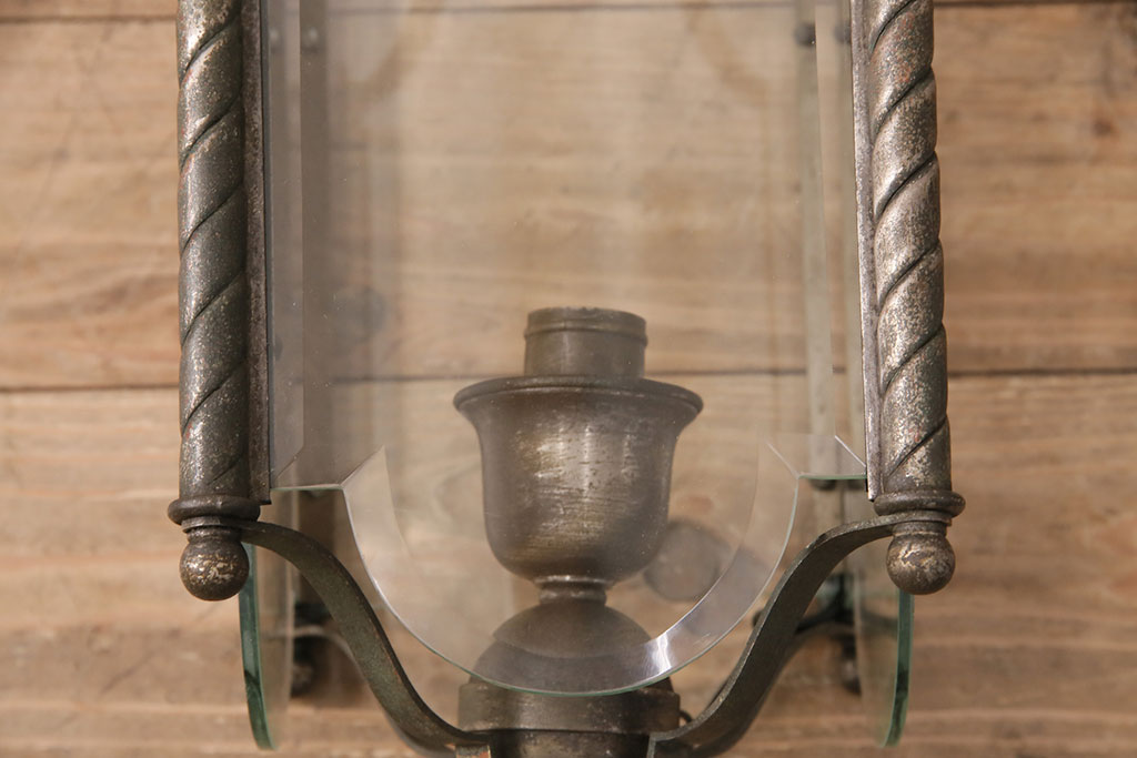 アンティーク照明　和製アンティーク　4面ガラス製の希少なデザインが魅力的な吊り下げ照明(天井照明、ペンダントライト)(R-050393)