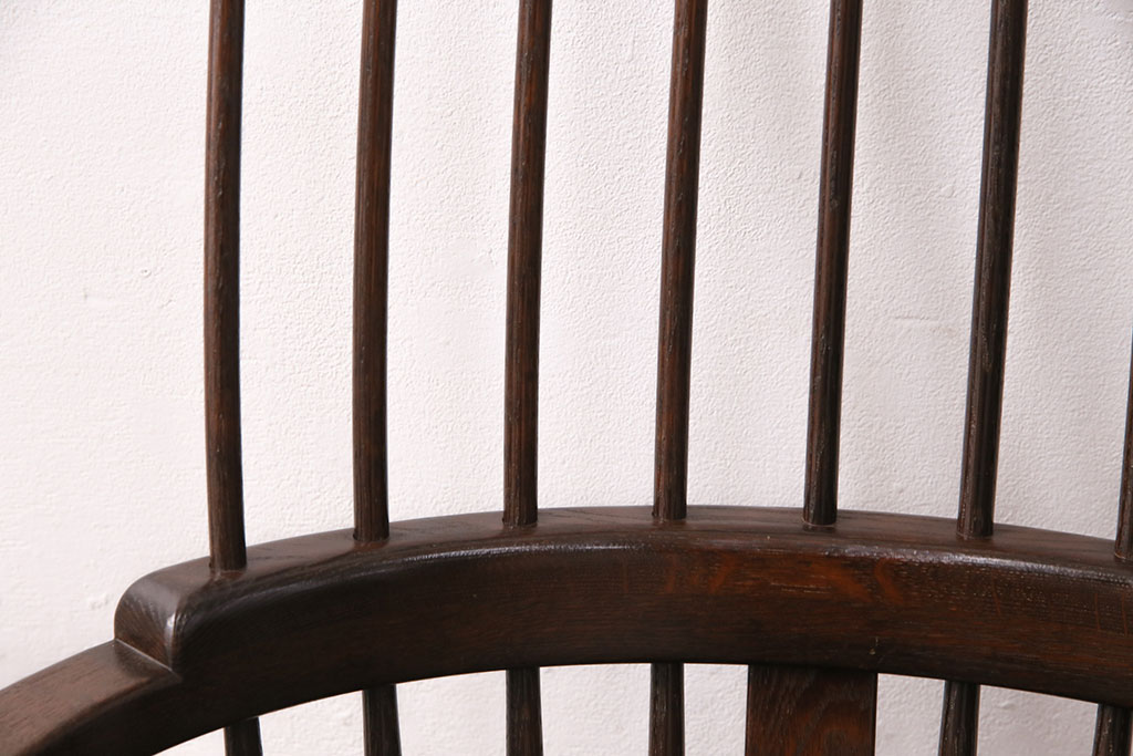 中古　美品　松本民芸家具　こだわりのインテリアにおすすめ!総ケヤキ材製のコムバックアームチェア(板座チェア、椅子、ダイニングチェア)(R-050411)