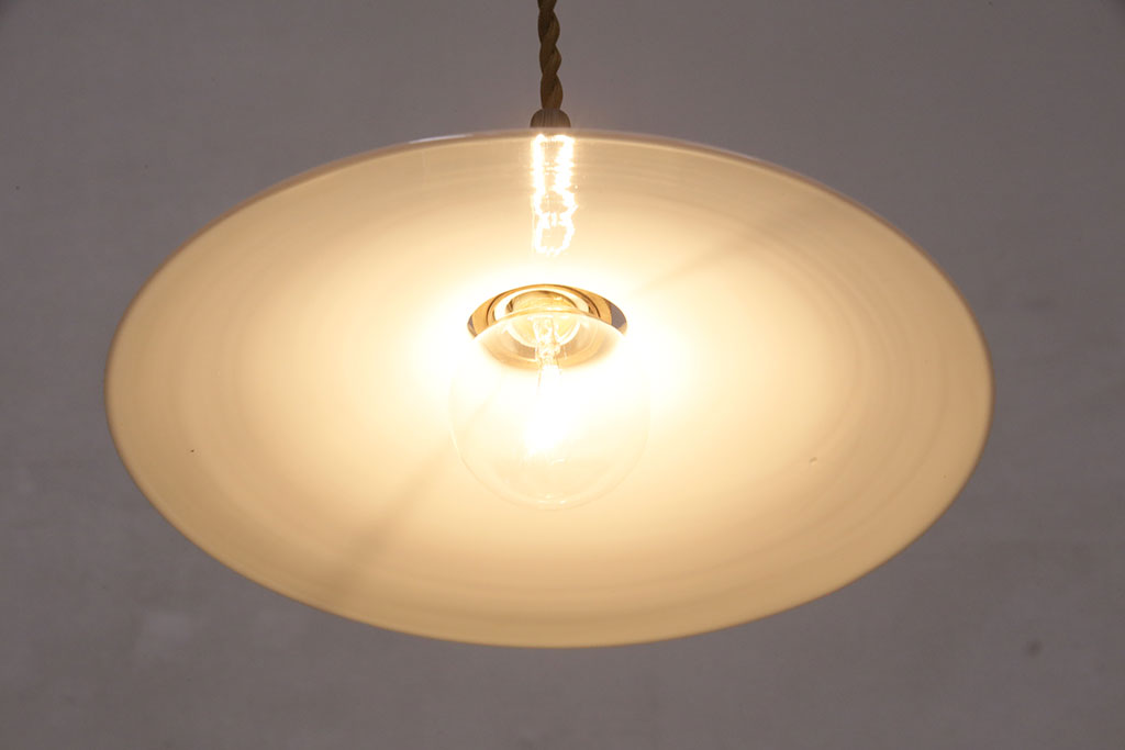アンティーク照明　レトロな平笠シェードのペンダントライト2個セット(天井照明、吊り下げ照明、電笠)(R-050423)