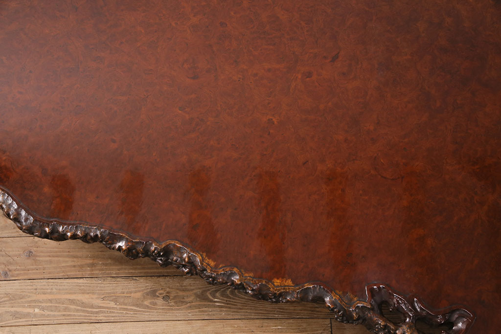 中古　美品　カリン材の鳥眼杢が美しい特大サイズの座卓(ローテーブル、花梨材)(定価300万円)(R-050452)