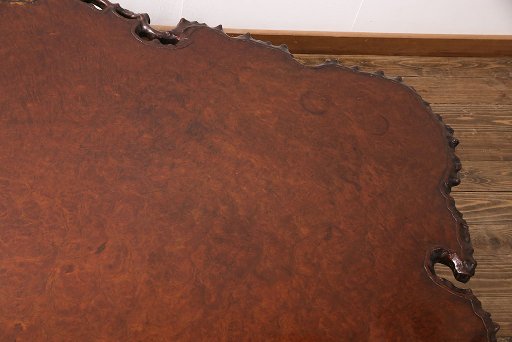 中古　美品　カリン材の鳥眼杢が美しい特大サイズの座卓(ローテーブル、花梨材)(定価300万円)(R-050452)