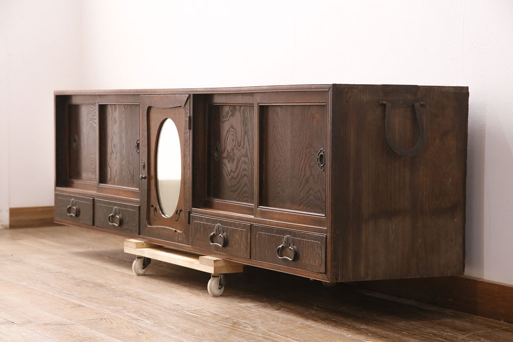 和製アンティーク　大正ロマンな雰囲気漂う珍しいデザインのテレビ台(ローボード、収納棚、戸棚)(R-050460)