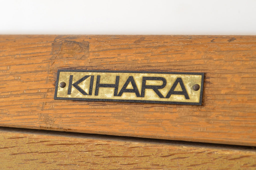 和製ビンテージ　昭和レトロ　KIHARA　お洒落な小物収納が叶うナラ材製ネームプレート付きカードケース(引き出し、チェスト、ヴィンテージ、図書館、図書室)(R-050543)