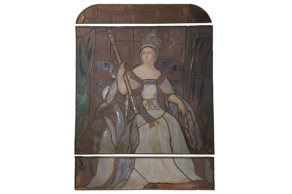 和製アンティーク　国産　ヨーロッパの絵画のような絵柄が魅力的なステンドグラス3枚セット(明り取り、窓)(R-050737)