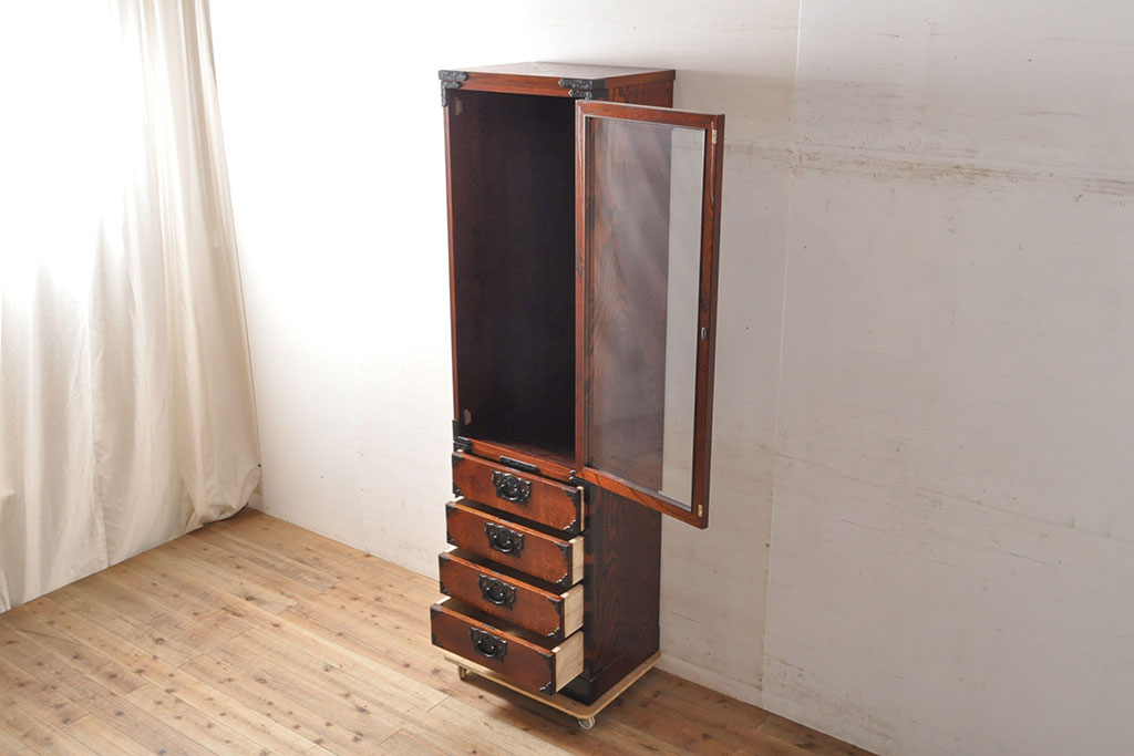 中古　美品　岩谷堂箪笥　菊幸　お部屋に取り入れやすいスリムな縦型箪笥(収納棚、キャビネット、引き出し)(R-050787)