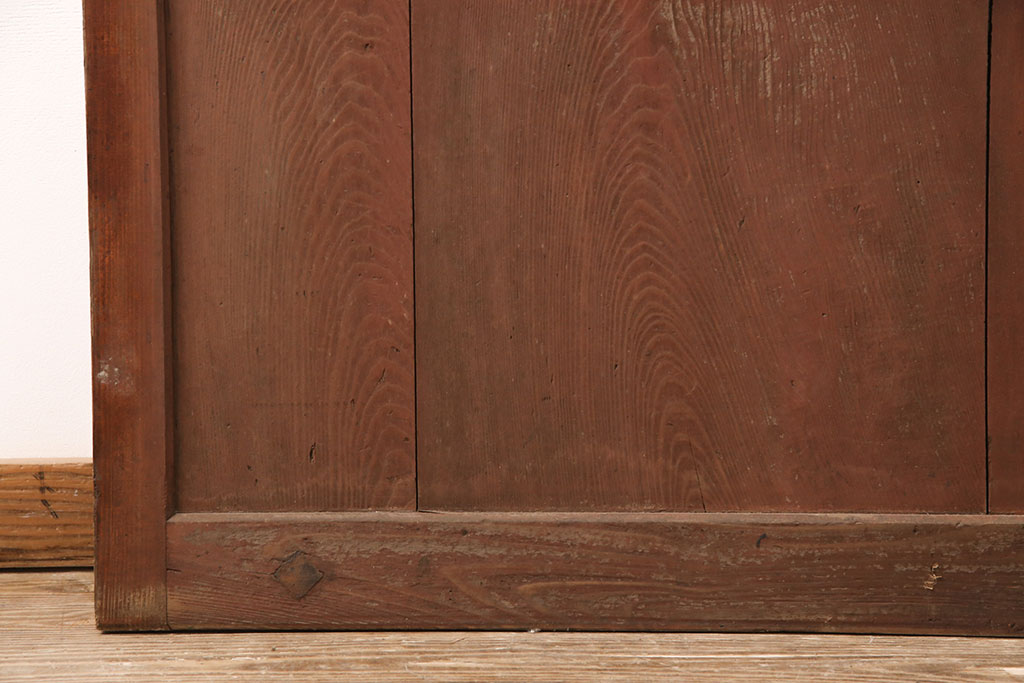 和製アンティーク　杉材　亀甲金網付き　明治大正期につくられた品のある格子蔵戸(引き戸、玄関戸、建具)(R-050868)