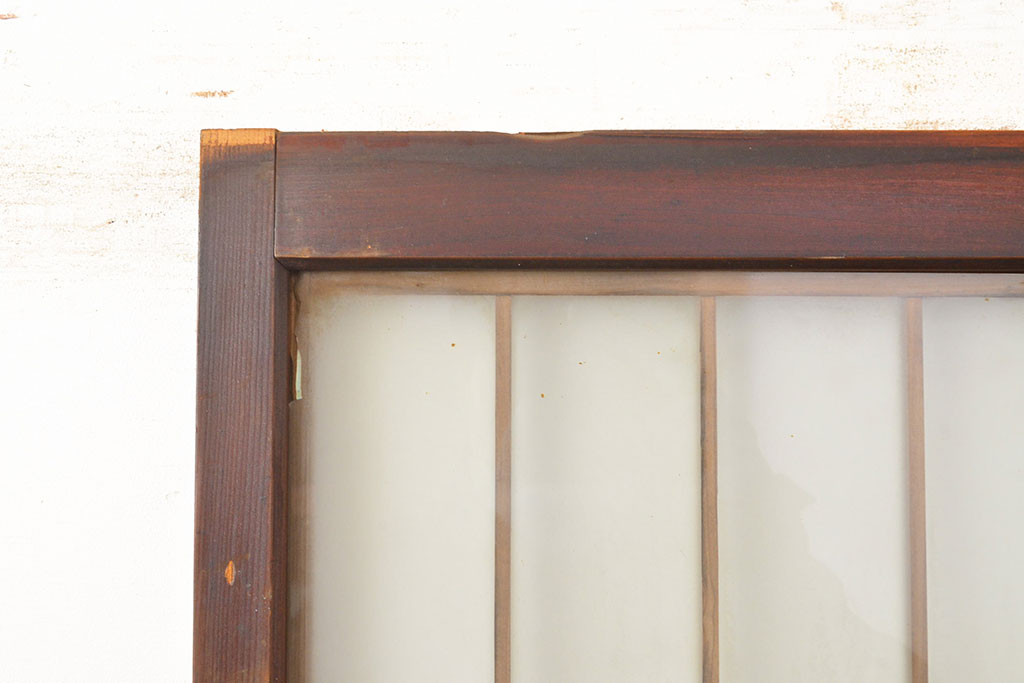 アンティーク建具　赤褐色の木肌が美しい、品が漂うガラス戸2枚セット(引き戸)(R-050910)