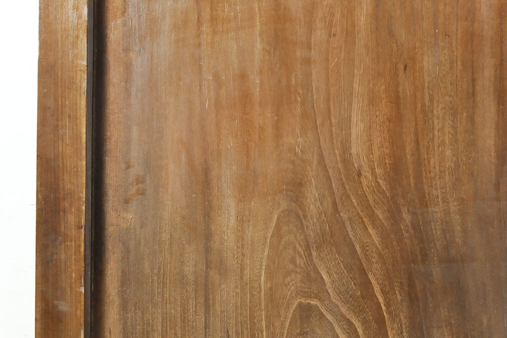 和製アンティーク　新潟産　総ケヤキ材一枚板　恵比寿天の金具が縁起の良い蔵戸(引き戸、建具、玄関戸)(R-050939)