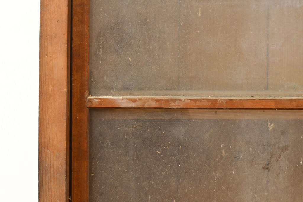 和製アンティーク　ヒノキ材　人気の薄型!ぽこっとした引き出しが可愛らしいガラス戸棚(収納棚、サイドボード、キャビネット)(R-050946)