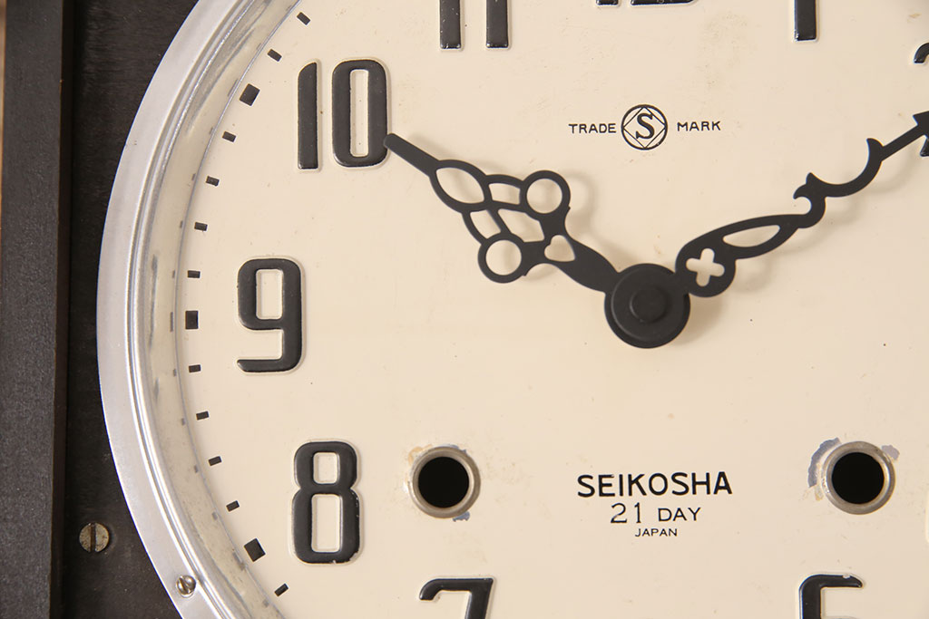 アンティーク時計　精工舎(SEIKOSHA、セイコー)　21DAY　電池式　昭和レトロな雰囲気あふれる柱時計(振り子時計、掛け時計、古時計)(R-051014)