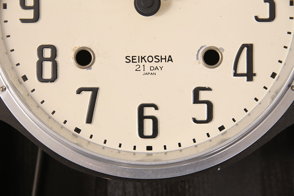アンティーク時計　精工舎(SEIKOSHA、セイコー)　21DAY　電池式　昭和レトロな雰囲気あふれる柱時計(振り子時計、掛け時計、古時計)(R-051014)