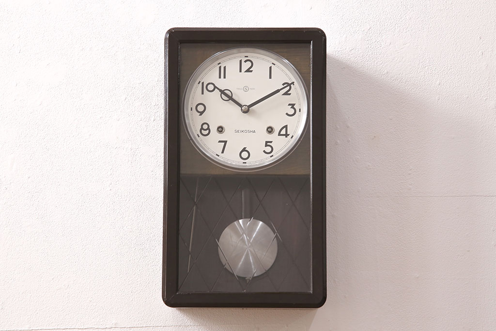 アンティーク時計　精工舎(SEIKOSHA、セイコー)　ゼンマイ式　昭和レトロな雰囲気あふれる柱時計(振り子時計、掛け時計、古時計)(R-051015)