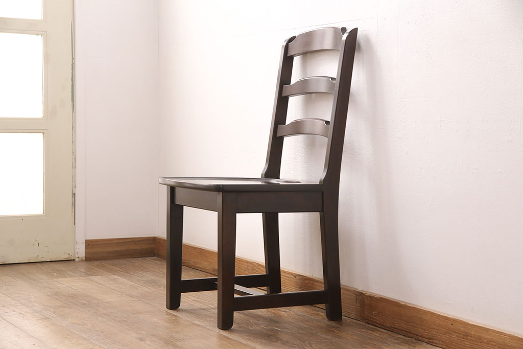 中古　北海道民芸家具　HM620　滑らかな木肌が上品なラダーバックチェア(椅子、ダイニングチェア、板座チェア)(R-051137)
