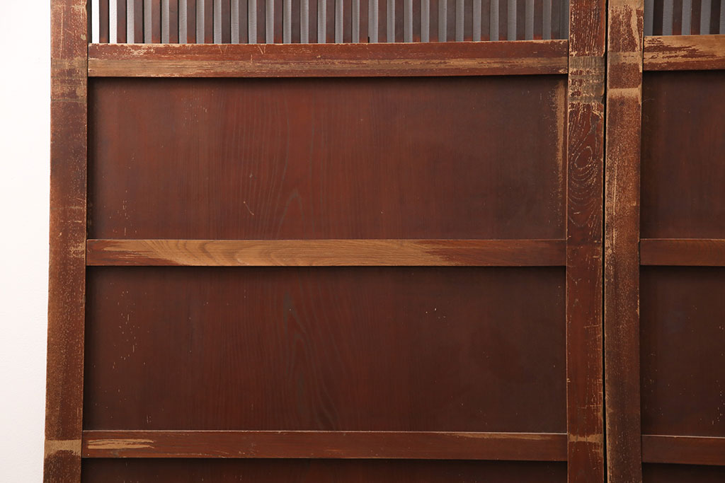アンティーク建具　希少!総ケヤキ材製の厚手で丈夫な格子戸2枚セット(玄関戸、引き戸、建具)(R-051155)