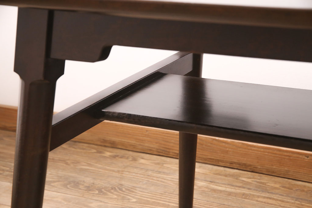 和製ヴィンテージ　松本民芸家具　洗練された佇まいが魅力の棚付きダイニングテーブル(食卓、ビンテージ)(R-051224)