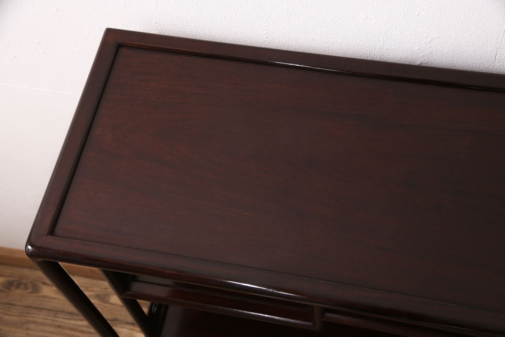 中古　美品　国産指物家具　漆塗りが美しい総シタン材製の飾り棚(茶棚、収納棚、戸棚)(R-051275)