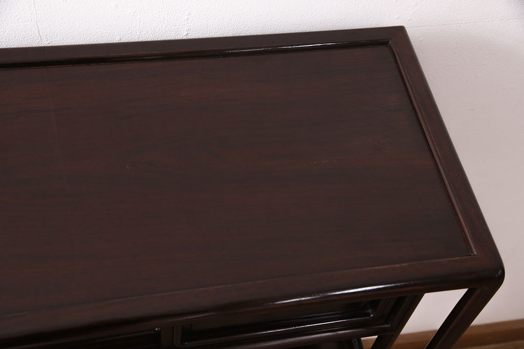 中古　美品　国産指物家具　漆塗りが美しい総シタン材製の飾り棚(茶棚、収納棚、戸棚)(R-051275)