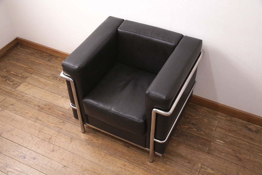 中古 合皮 リプロダクト品 ル・コルビュジェデザインのLC2ソファ(1人 