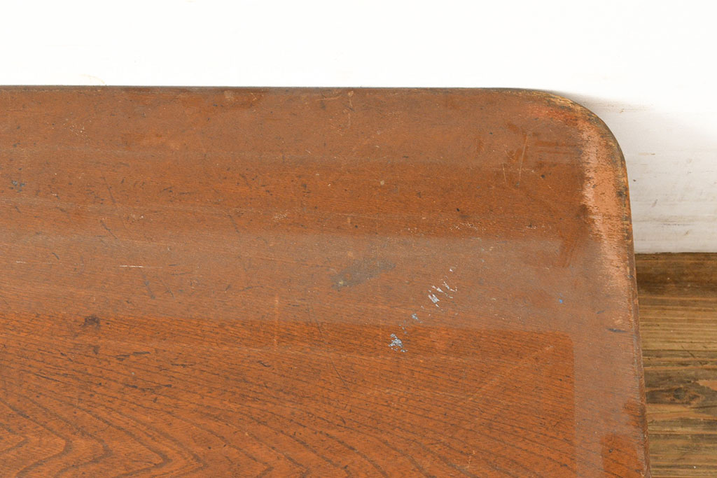 和製アンティーク　栓材一枚板　味わいたっぷりのレトロな角ちゃぶ台(ローテーブル、座卓、折り畳み)(R-051429)