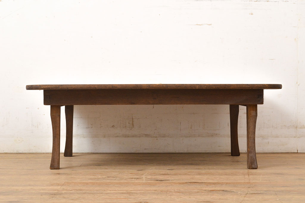 和製アンティーク　栓材　天板一枚板　素朴な木の風合いが味わい深い角ちゃぶ台(ローテーブル、座卓、折りたたみテーブル)(R-051431)