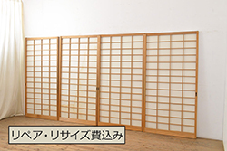 アンティーク建具　井波彫刻　日展審査員　宮崎辰児作　四君子(蘭・菊・梅・竹)　繊細なデザインが目を惹く両面彫刻欄間1対2枚セット(明かり取り、明り取り)(R-072144)