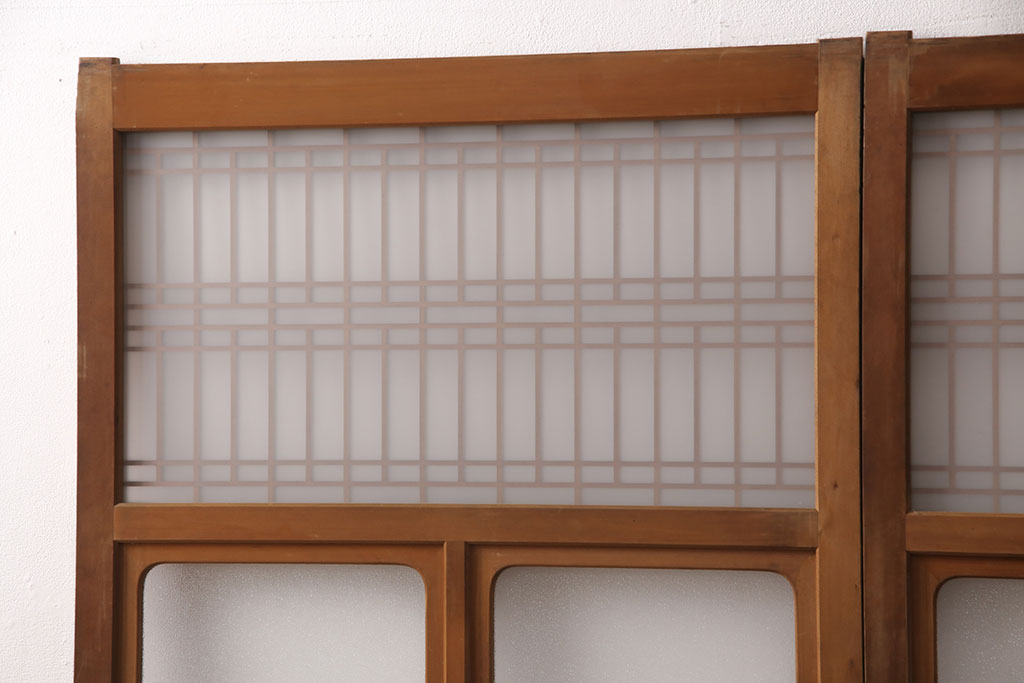 和製アンティーク　格子がお洒落なアクセントになったガラス戸2枚セット(建具、引き戸)(R-051476)