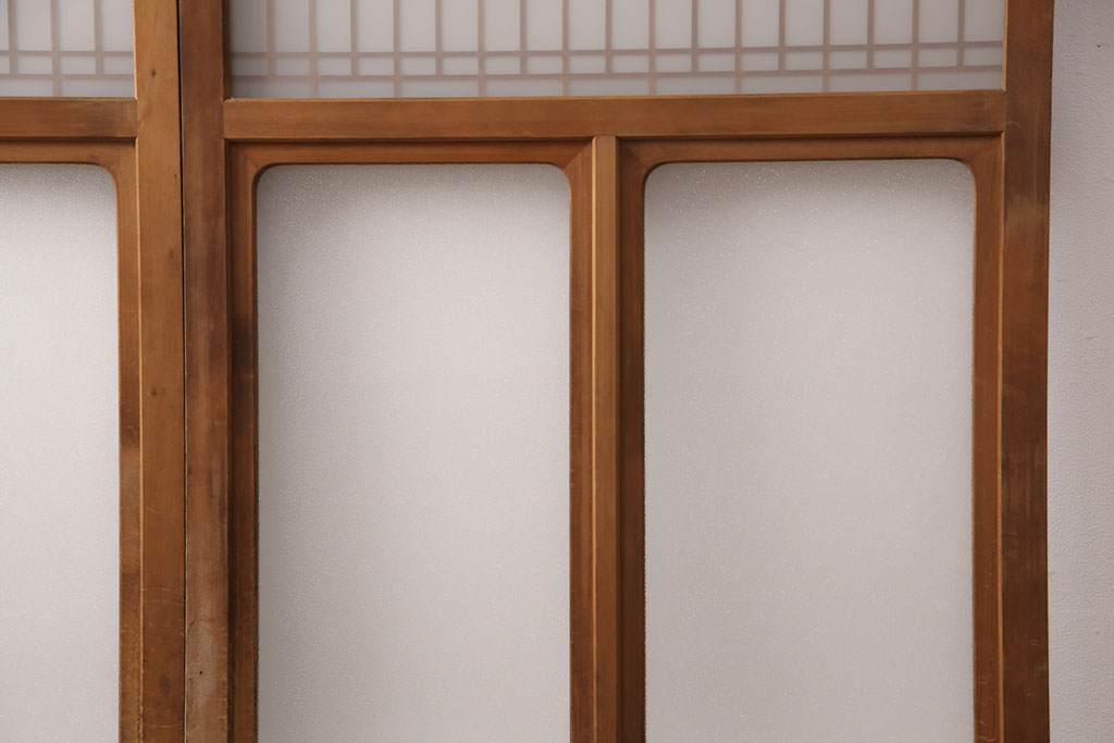 和製アンティーク　格子がお洒落なアクセントになったガラス戸2枚セット(建具、引き戸)(R-051476)