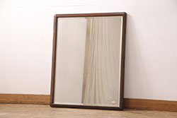 和製アンティーク　大正ロマン　レリーフがお洒落なアクセントになるナラ材製ウォールミラー(壁掛け鏡)(R-055962)