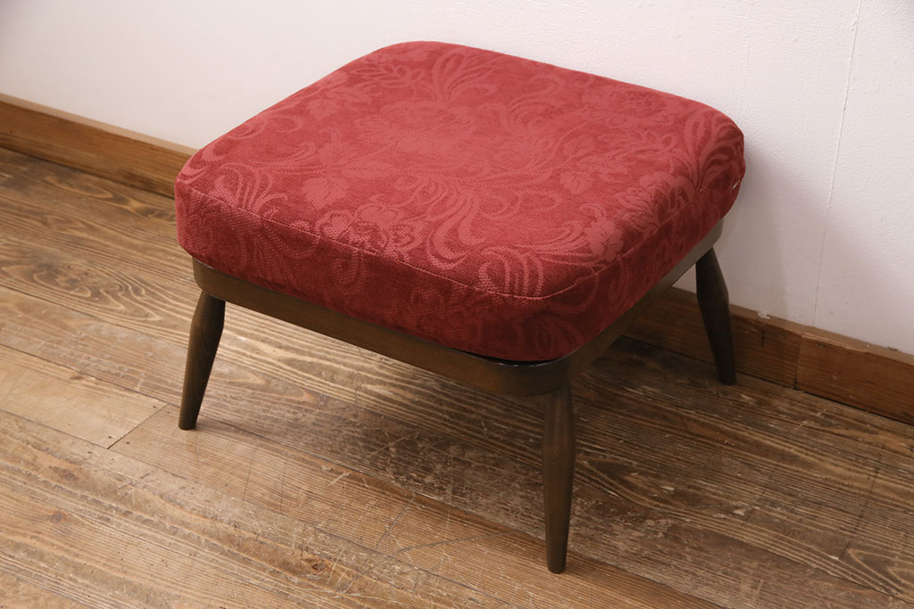 ヴィンテージ家具　ERCOL(アーコール)　艶やかなカラーが目を引くスツール(オットマン)付きビンテージ二人掛けソファ(アームソファ)(R-051667)
