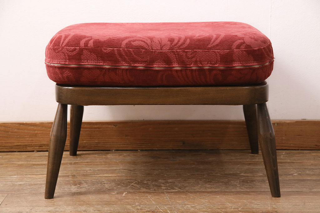 ヴィンテージ家具　ERCOL(アーコール)　艶やかなカラーが目を引くスツール(オットマン)付きビンテージ二人掛けソファ(アームソファ)(R-051667)