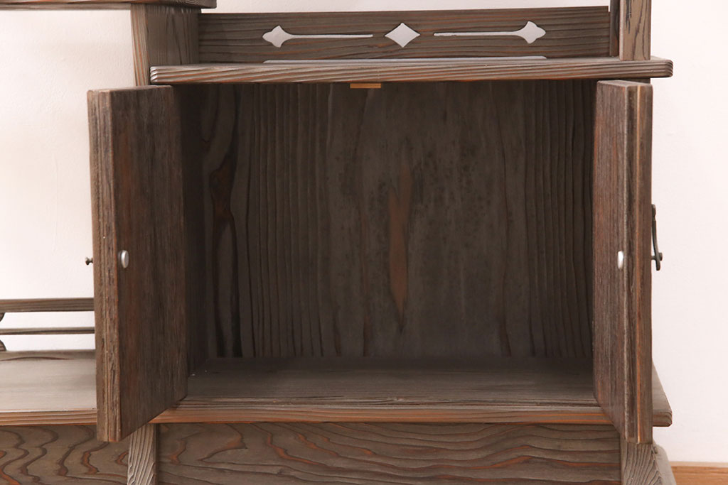 ビンテージ　高級杉材　木目が美しい指物飾り棚(茶棚、収納棚、戸棚、ヴィンテージ)(R-051698)
