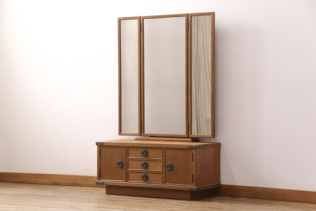 中古　美品　屋久杉を贅沢に使用した上品な佇まいの鏡台(姿見、ドレッサー、ミラー)(R-051745)