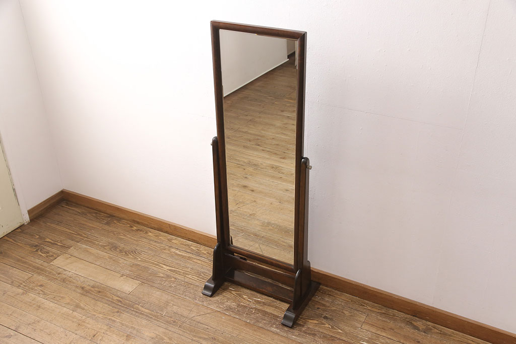 中古　美品　松本民芸家具　シンプルなデザインが魅力的なD型姿見(ミラー、鏡)(定価約12万円)(R-051781)