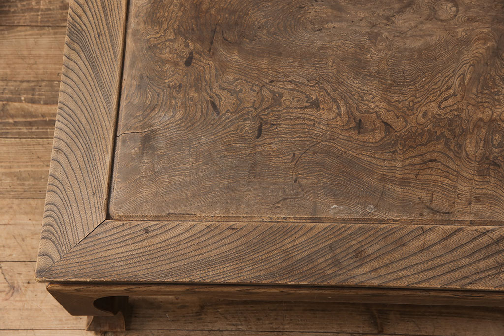 和製アンティーク　総ケヤキ材・玉杢　凝った脚のデザインがおしゃれな座卓(ローテーブル、センターテーブル)(R-051784)