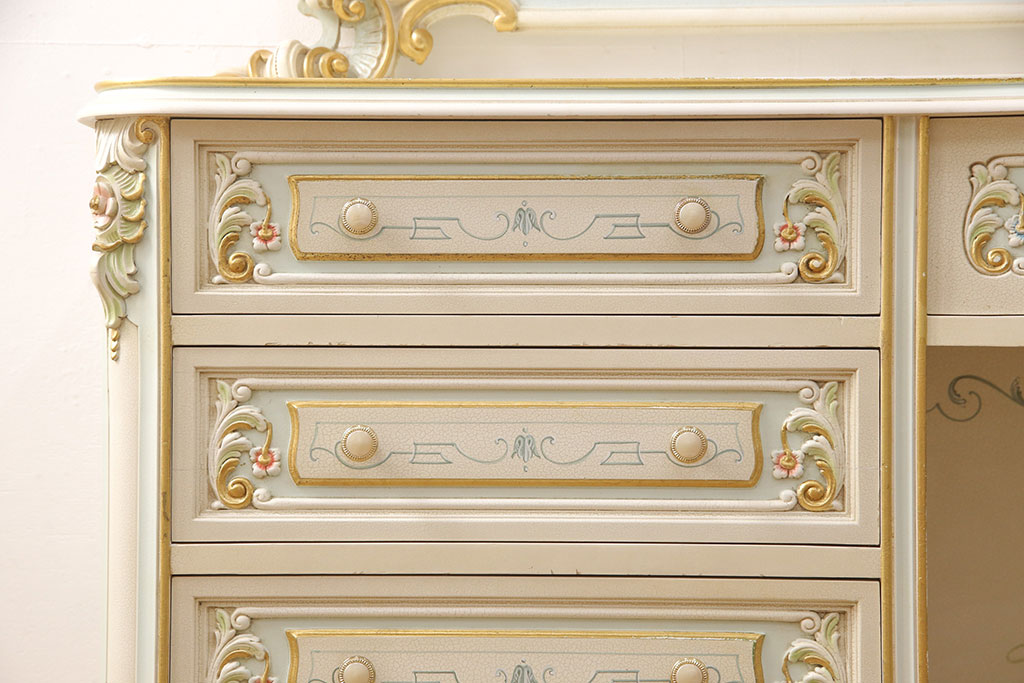 中古　イタリア高級家具　ノバパルク(NOVAPLAK)　 ロココ調の装飾が美しい!エレガントな空間作りに活躍するドレッサー(定価約200万円)(ドレッシングチェスト、キャビネット、サイドボード)(R-051847)