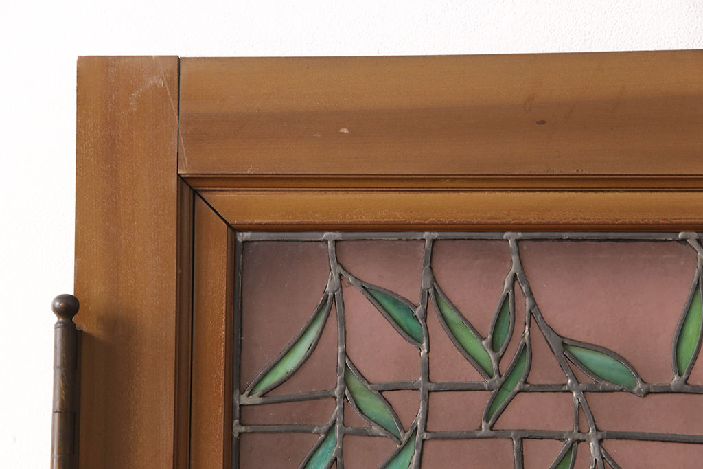 アンティーク建具　国産　ノスタルジックな雰囲気漂うステンドグラス入り両開きドア(玄関ドア、ガラス戸、ガラス扉)(R-051888)