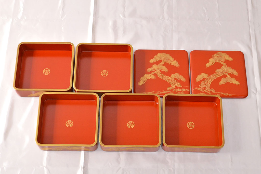 大正〜昭和初期 松沈金朱塗木製五段重箱(漆器)(R-051900) | ラフジュ工房