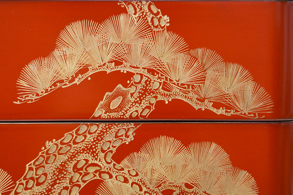 大正〜昭和初期 松沈金朱塗木製五段重箱(漆器)(R-051900) | ラフジュ工房
