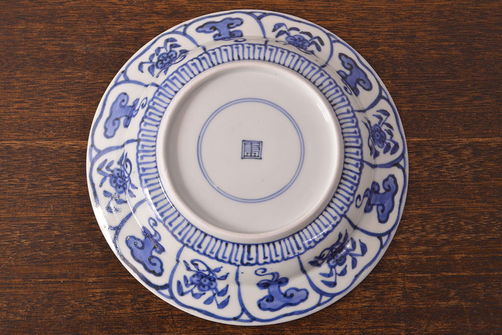 幕末〜明治　伊万里焼　仙芝祝寿文　7寸皿2枚セット(和食器)(R-051902)