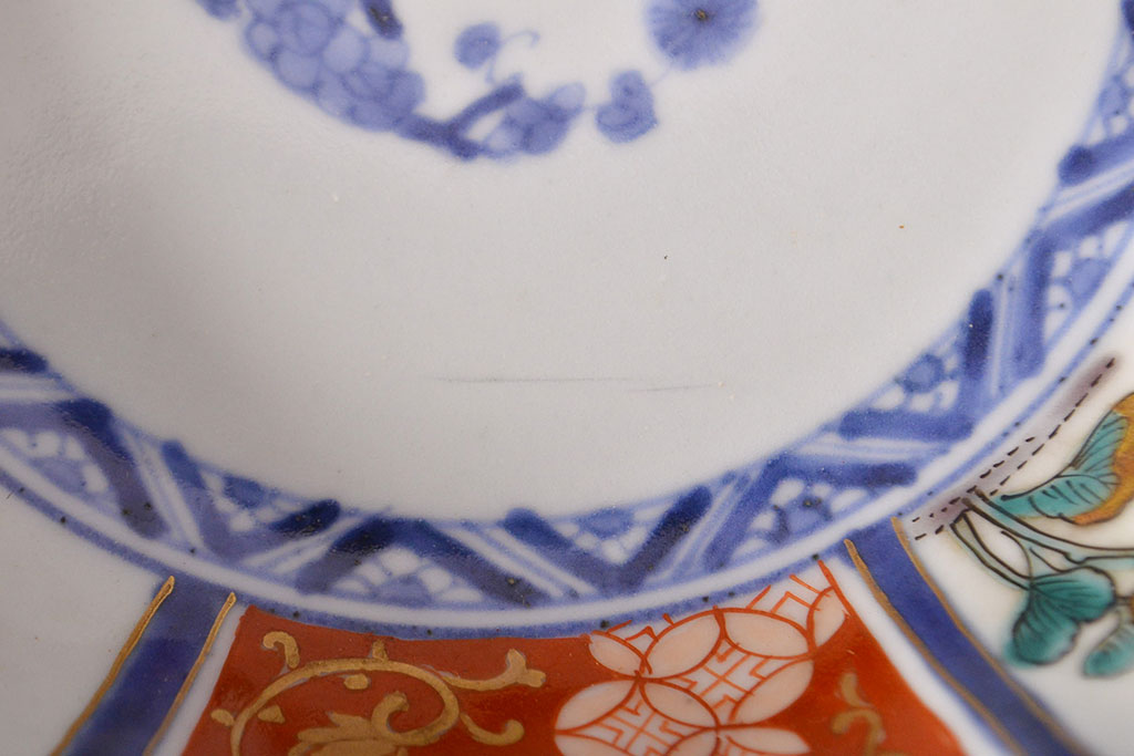 江戸期　古伊万里　成化年製　色絵窓絵染付なます皿2枚セット(和食器、深皿)(R-051906)