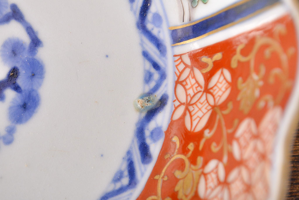 江戸期　古伊万里　成化年製　色絵窓絵染付なます皿2枚セット(和食器、深皿)(R-051907)